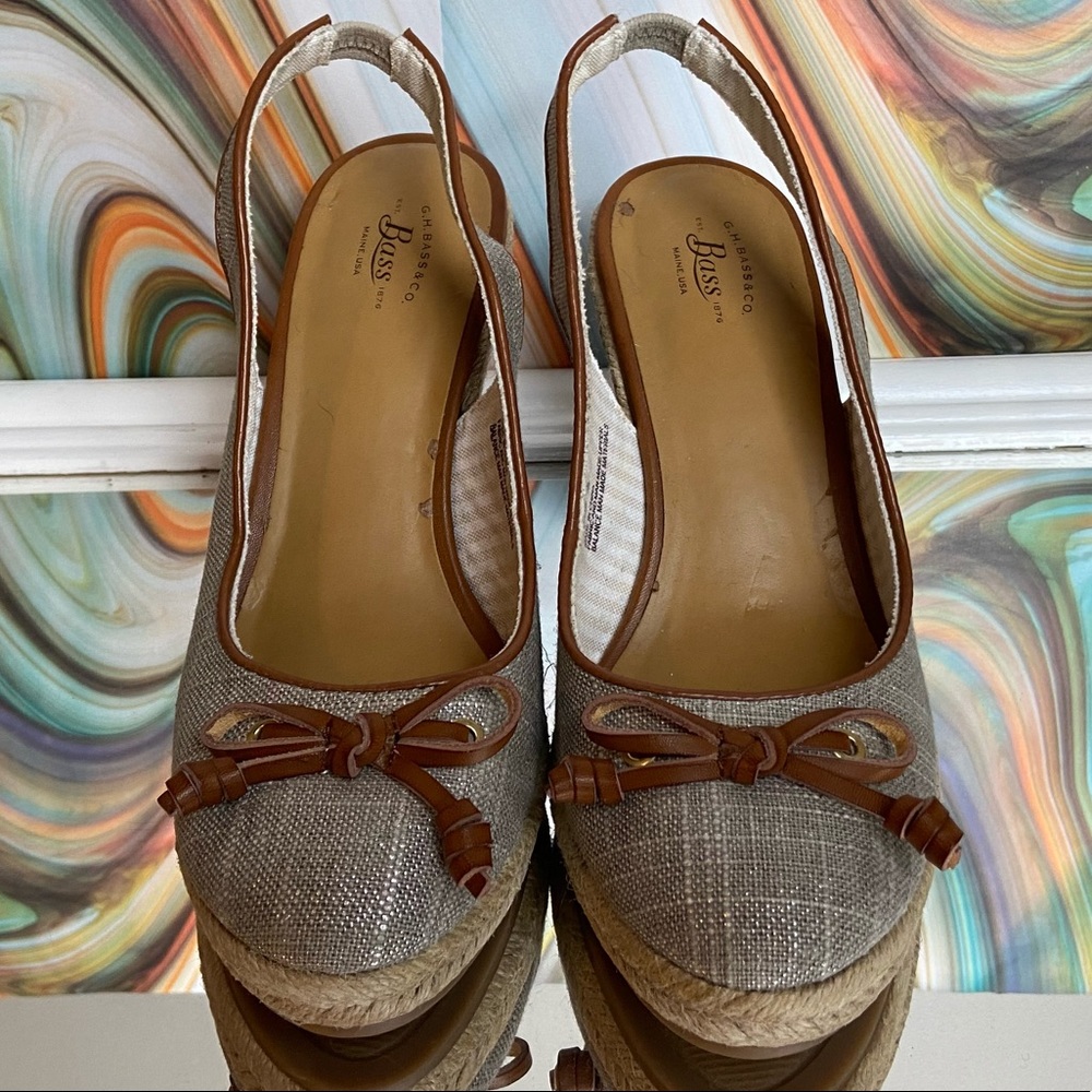 Silver & brown vegan leather espadrille wedges